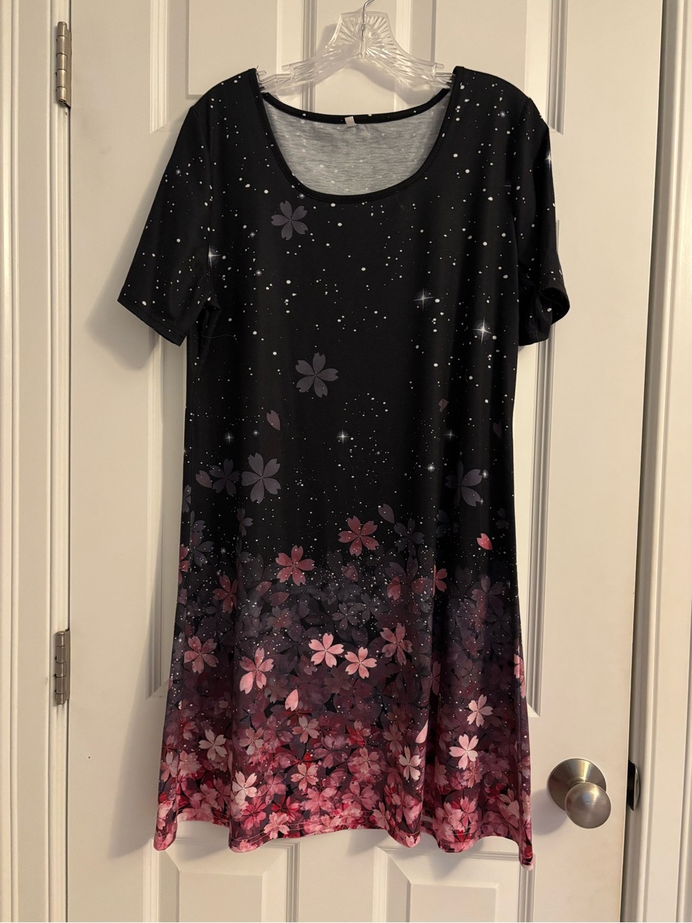 Black Floral Ombre Short Sleeve Dress